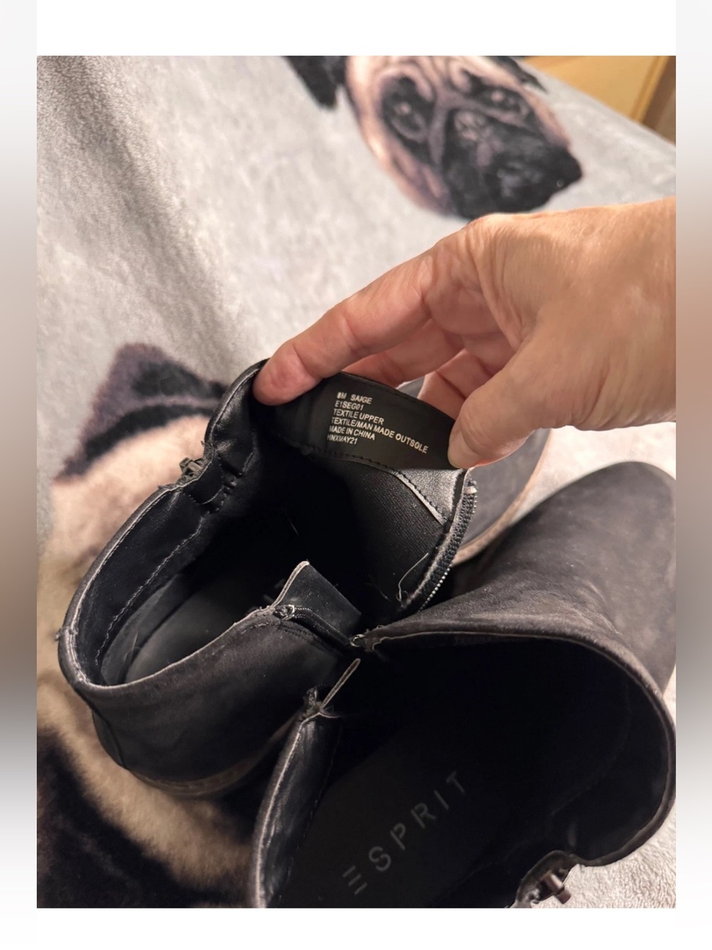 Esprit Black Suede Ankle Booties Boots Shoes with Side Zip - Picture 5 of 9